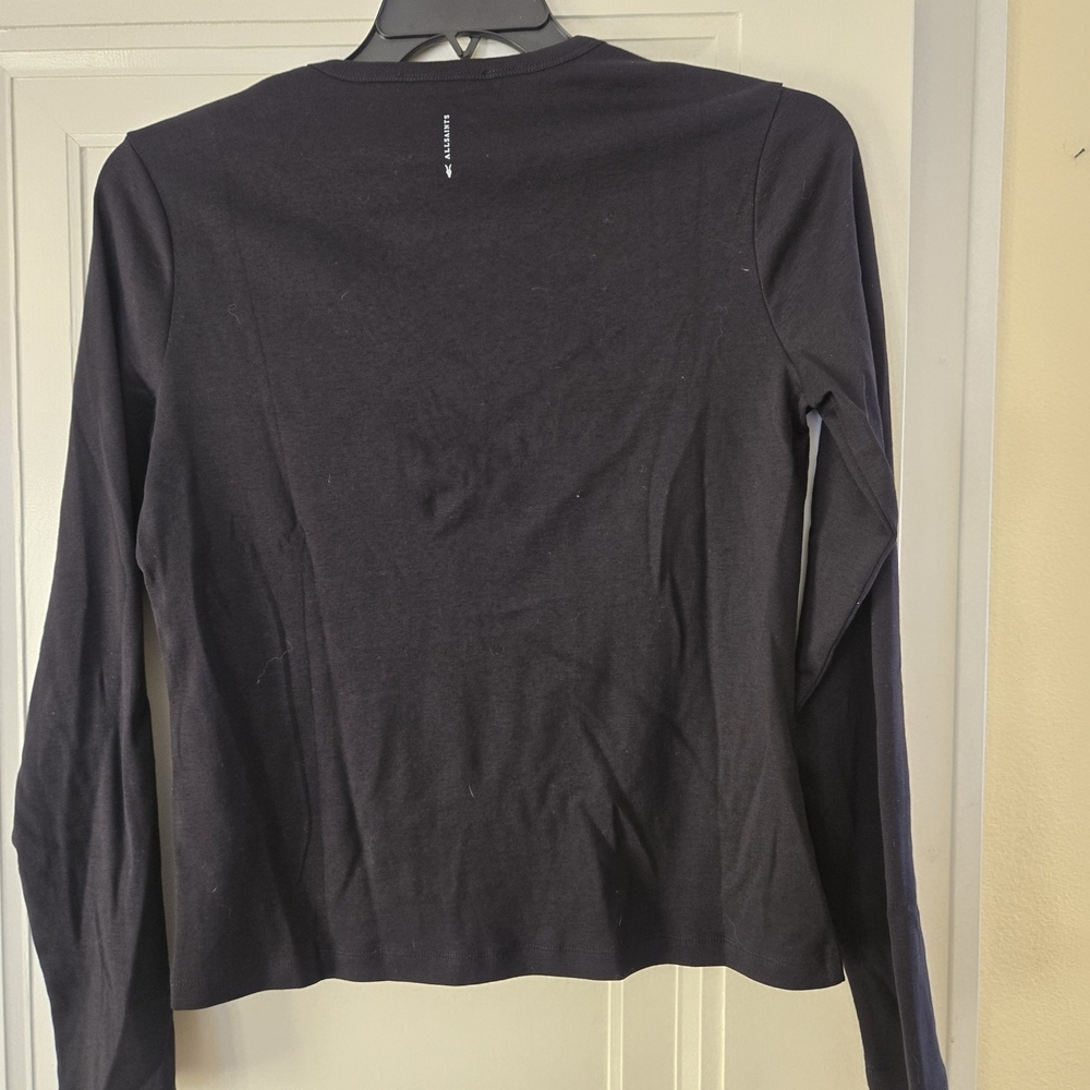 Black All Saints Stevie Long Sleeve Tee Size L 3 of 3 - Picture 9 of 11